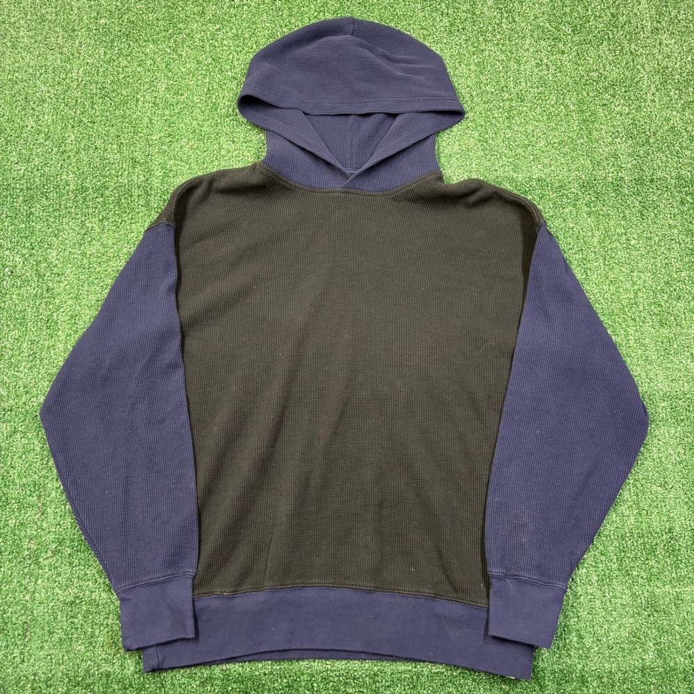 2000's Levis Waffle Knit Hoodie Mens Medium Relaxed Navy Blue Black Thermal